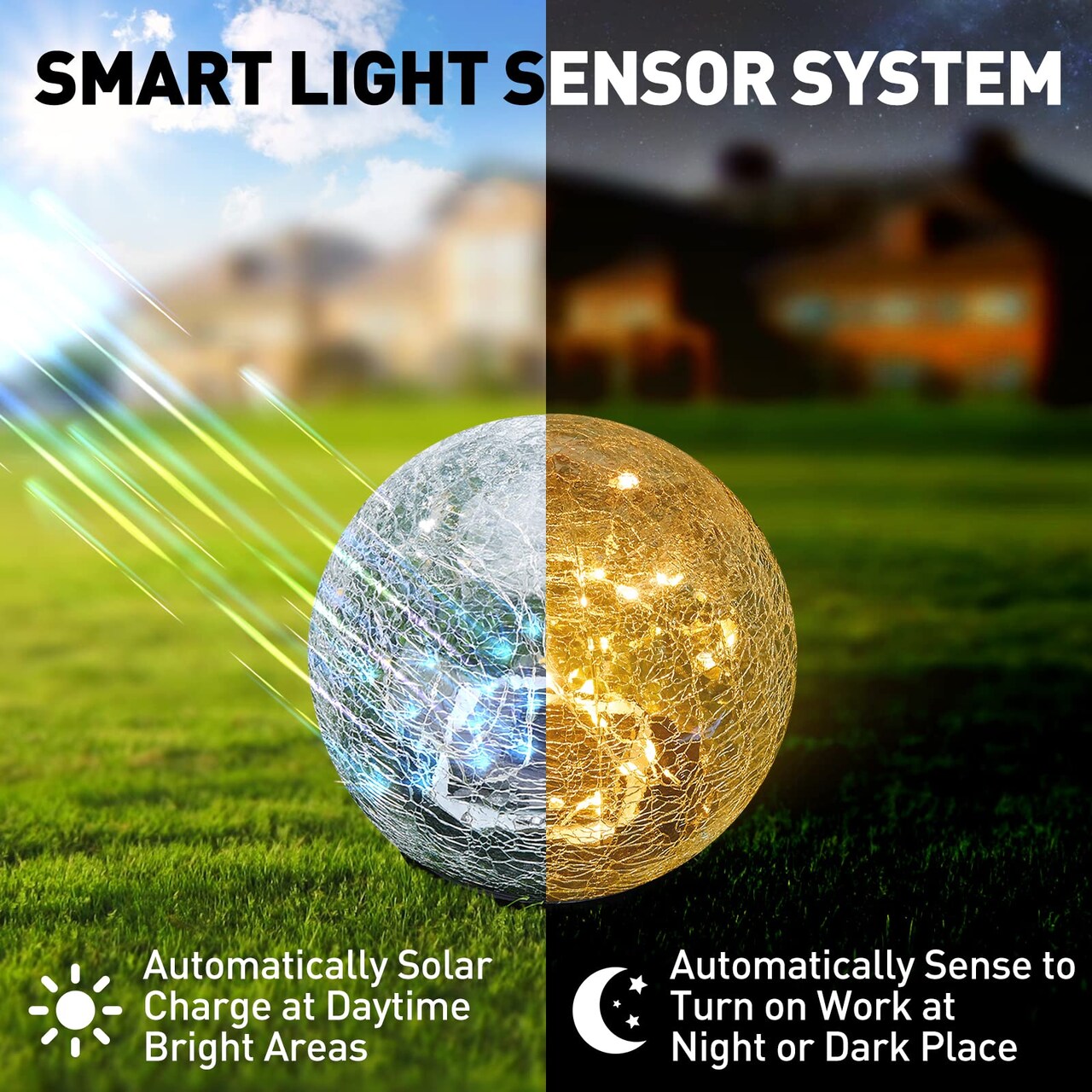 2 Pack Globe (4.7”) Garden Solar Lights Cracked Glass Ball Waterproof LED for Outdoor Decor Decorations Pathway Patio Yard Lawn, Warm White